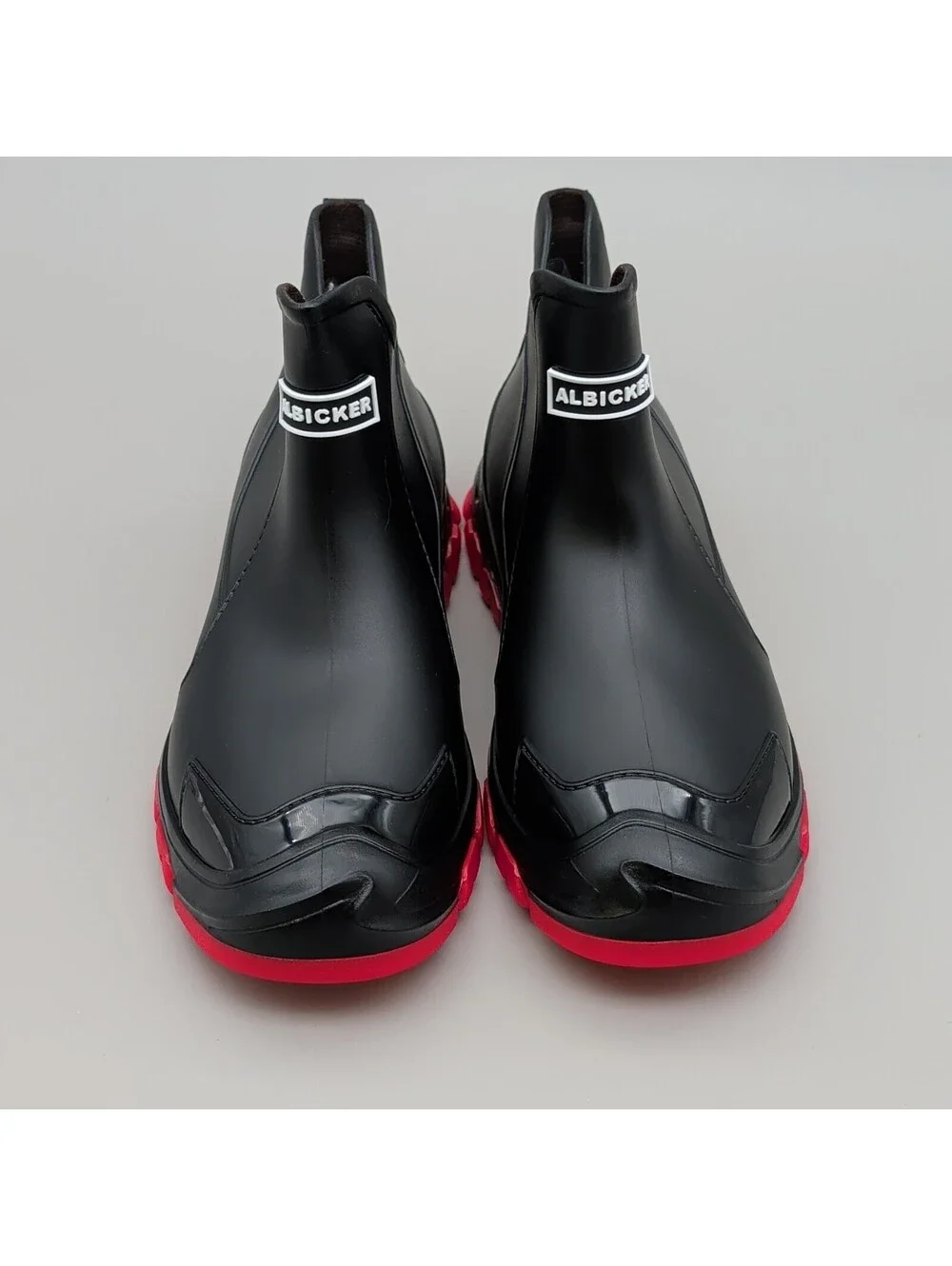 ALBICKER Men's Black/Red Rubber Slip-On Ankle Rain Boots Size US 10 EU44